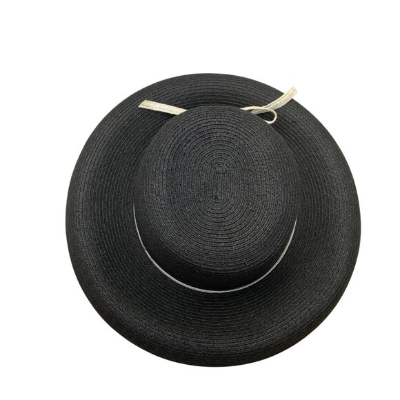 Vintage White House Black Market Womens Black & Beige Wide Brim Paper Straw Flop main image 3
